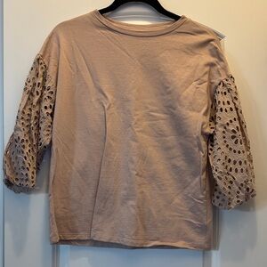 a new day Women's Tan Eyelet Sleeve Blouse